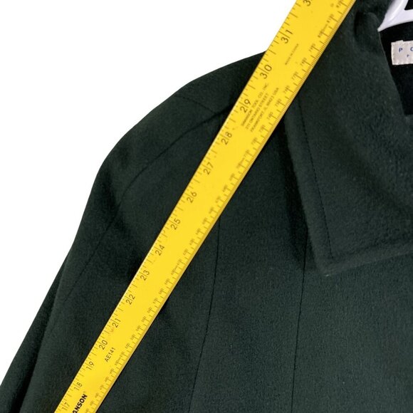 Portfolio Perry Ellis 14 Long Hunter Green Wool Coat Gold Buttons Quiet Luxury - Picture 15 of 16